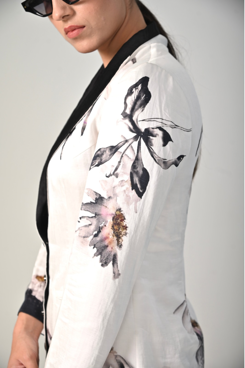 Monochrome Bloom Blazer Dress