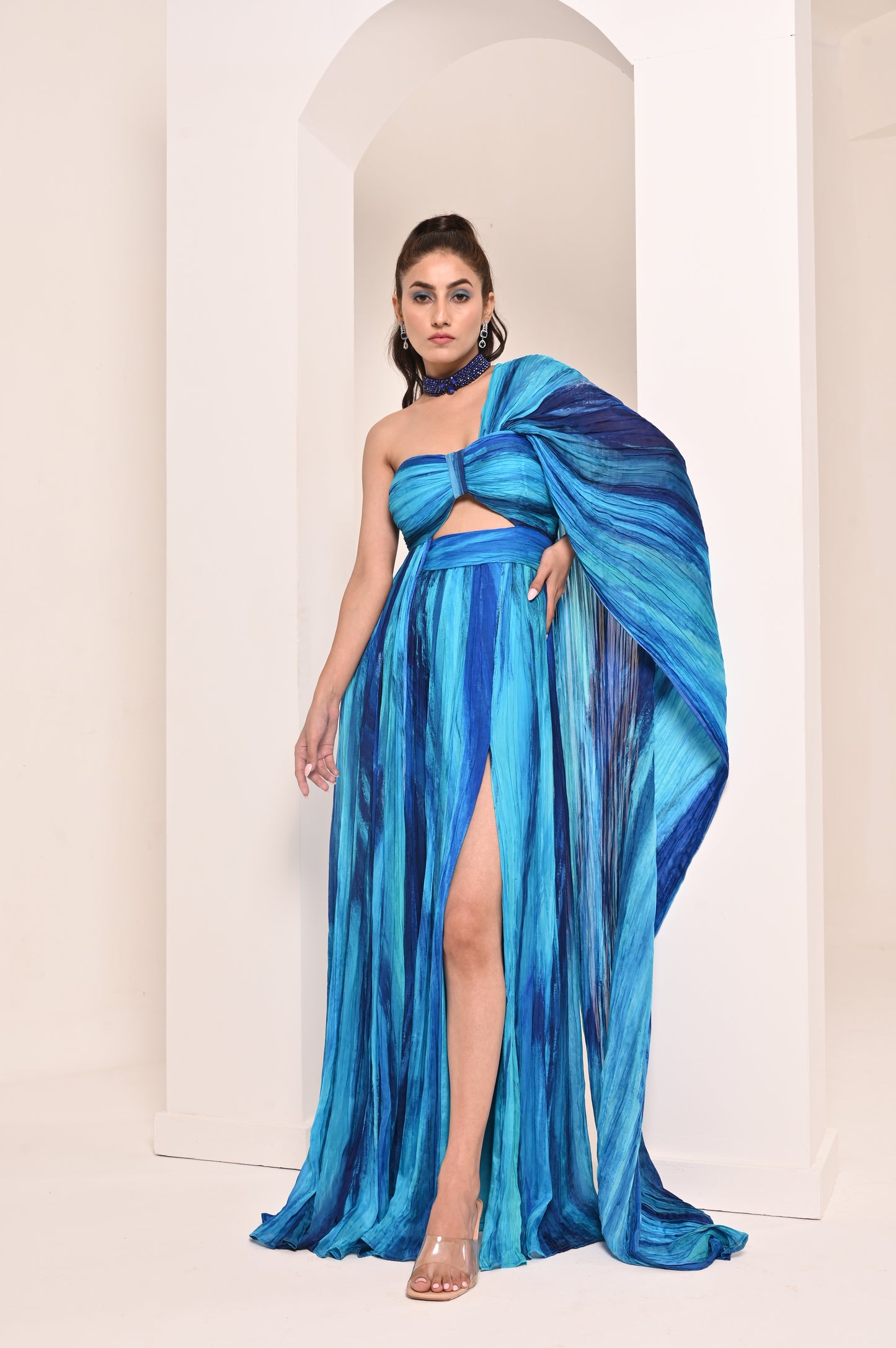 Printed Drape Gown