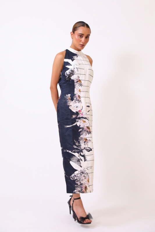 Ink Petal Column Dress