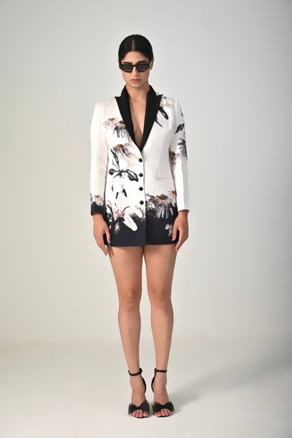 Monochrome Bloom Blazer Dress