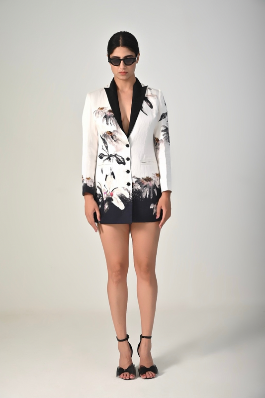Monochrome Bloom Blazer Dress