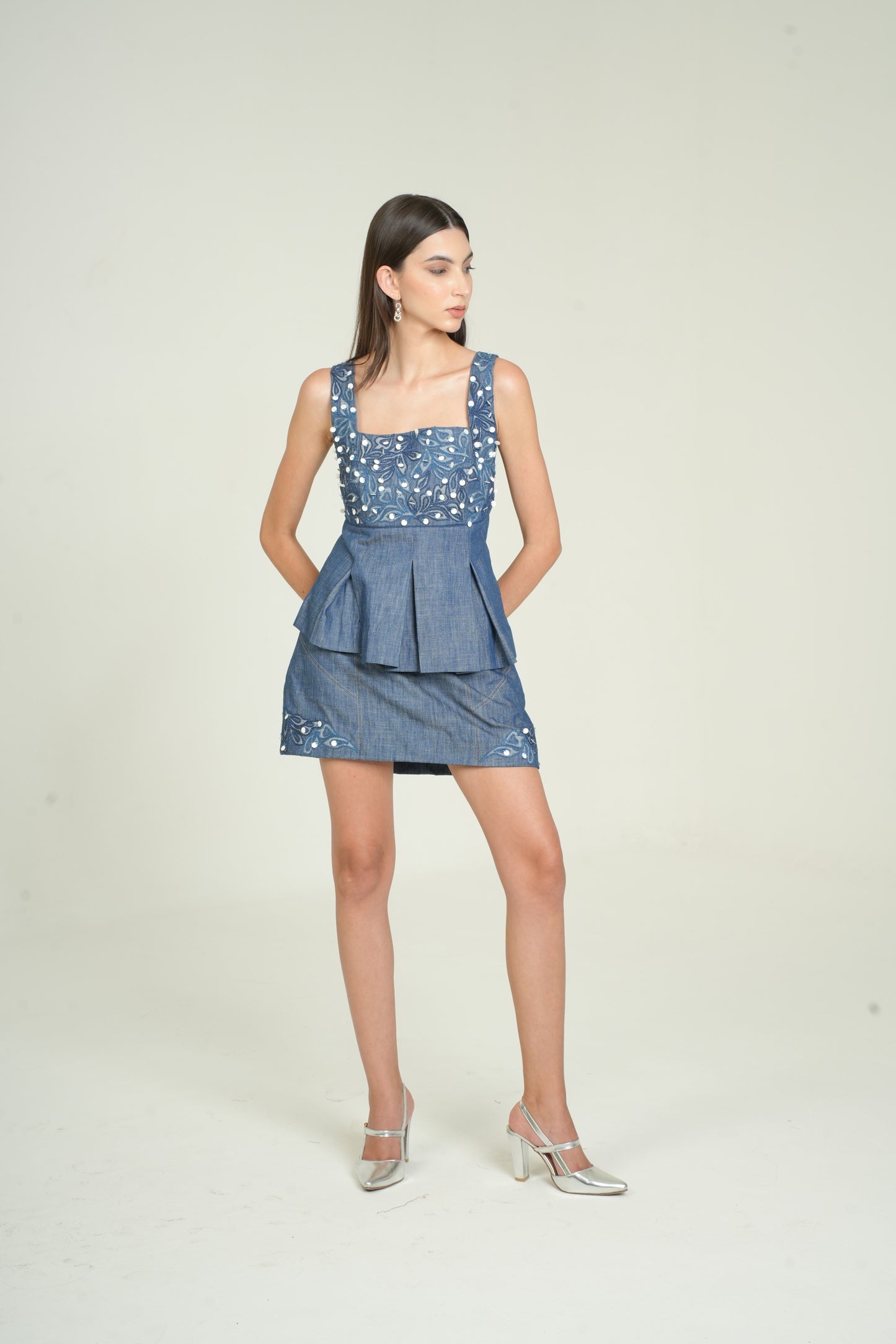 INDIGO PEPLUM TOP WITH SKIRT
