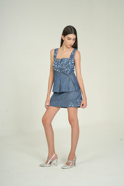 INDIGO PEPLUM TOP WITH SKIRT