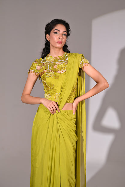 Corset fit with Drape Saree and Detachable Embroidered Cape