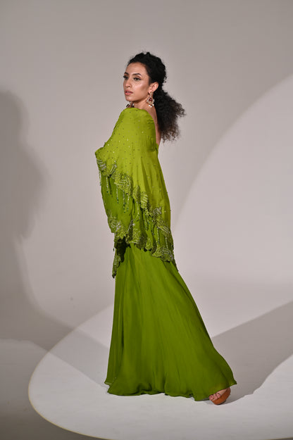 One side shoulder layered Drape Top with Sharara