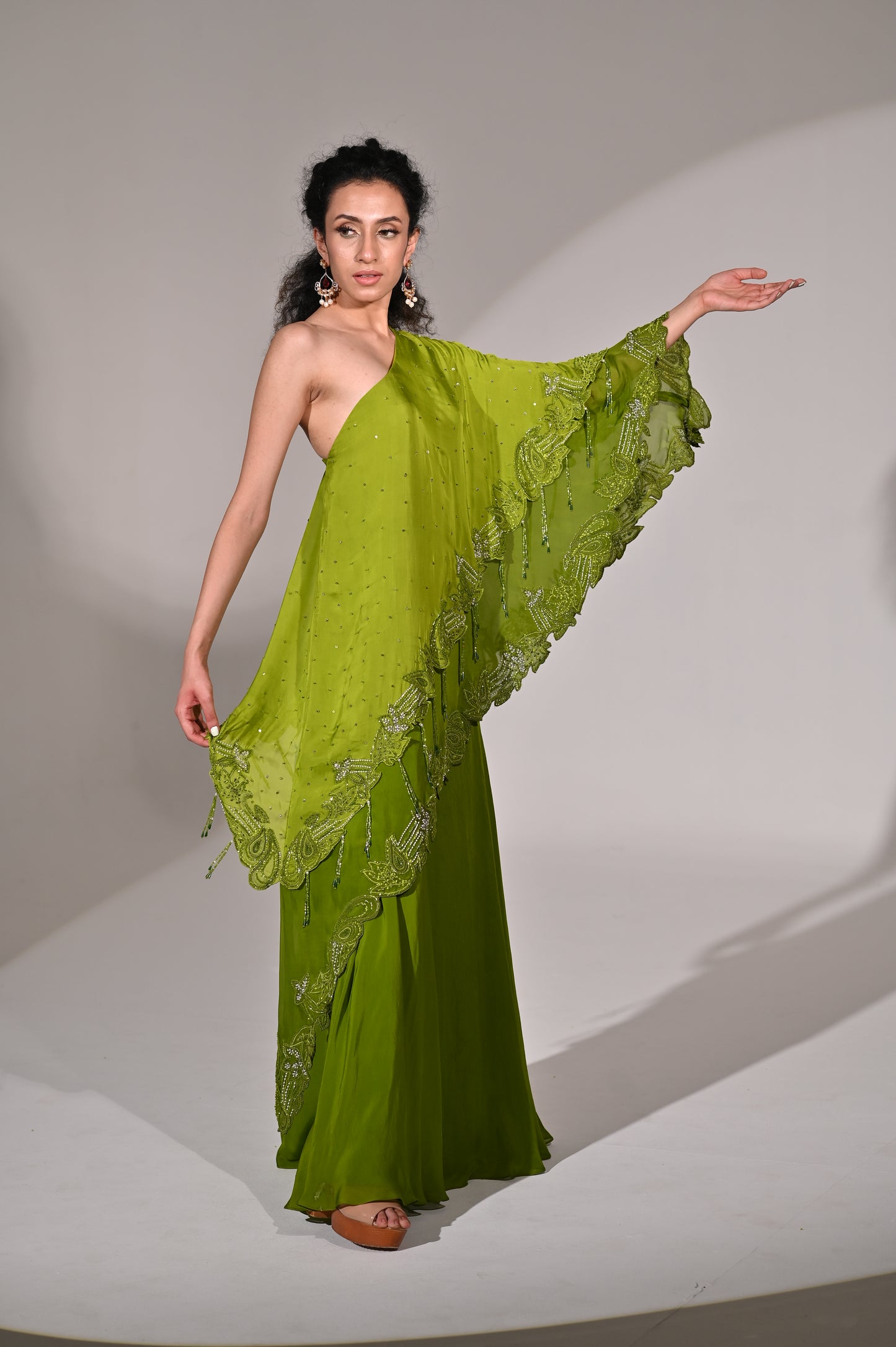 One side shoulder layered Drape Top with Sharara