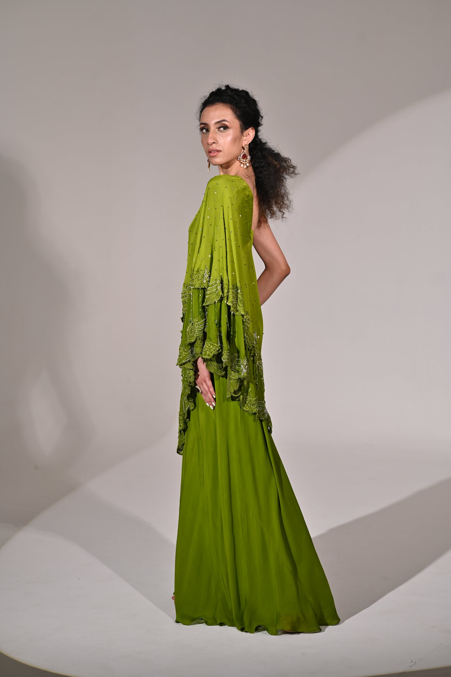 One side shoulder layered Drape Top with Sharara