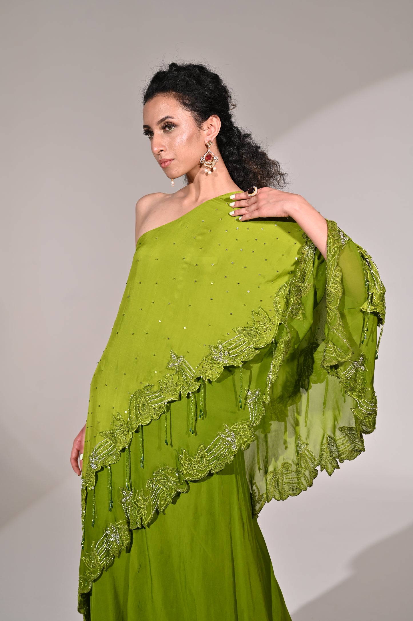 One side shoulder layered Drape Top with Sharara