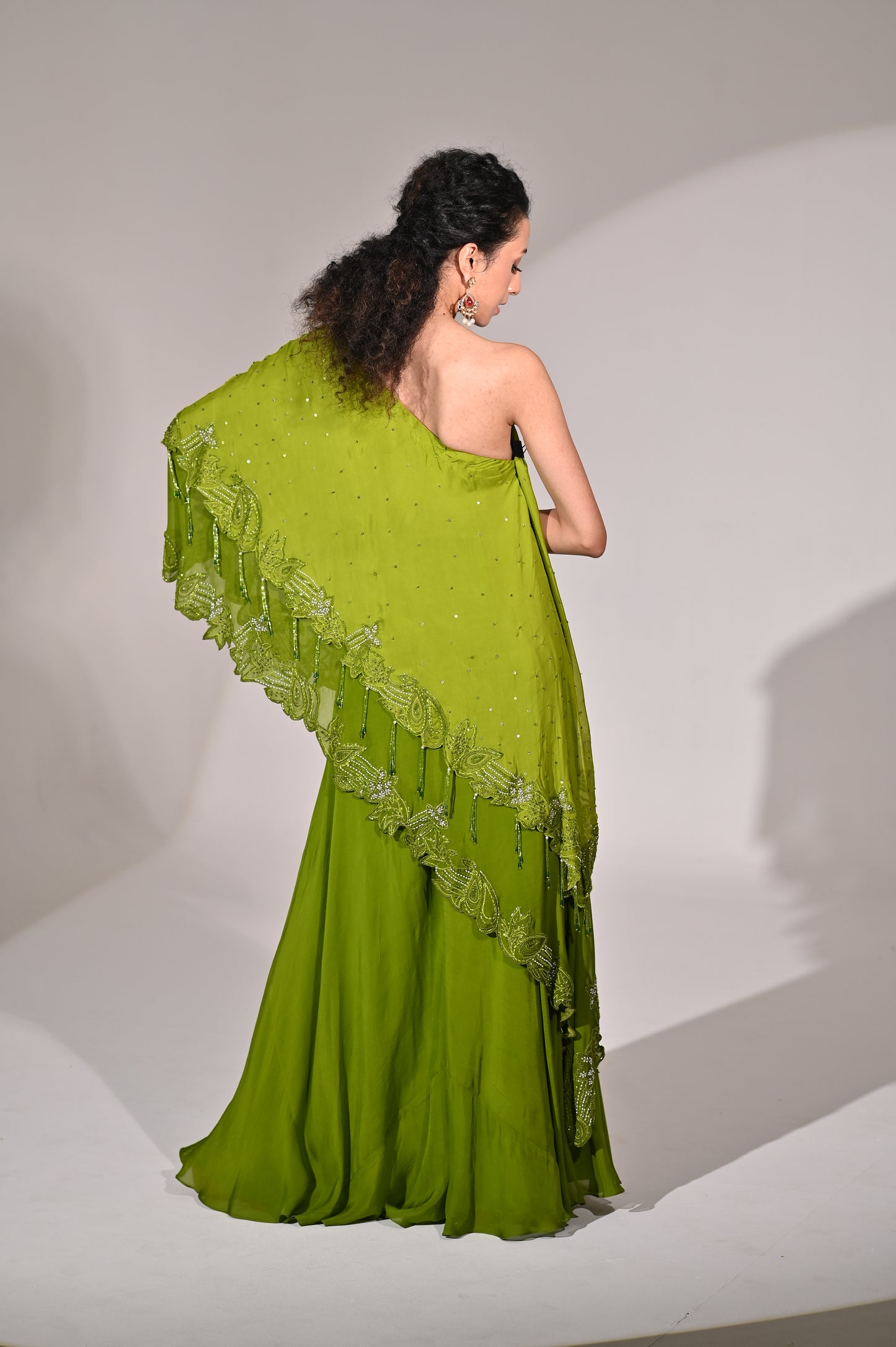 One side shoulder layered Drape Top with Sharara