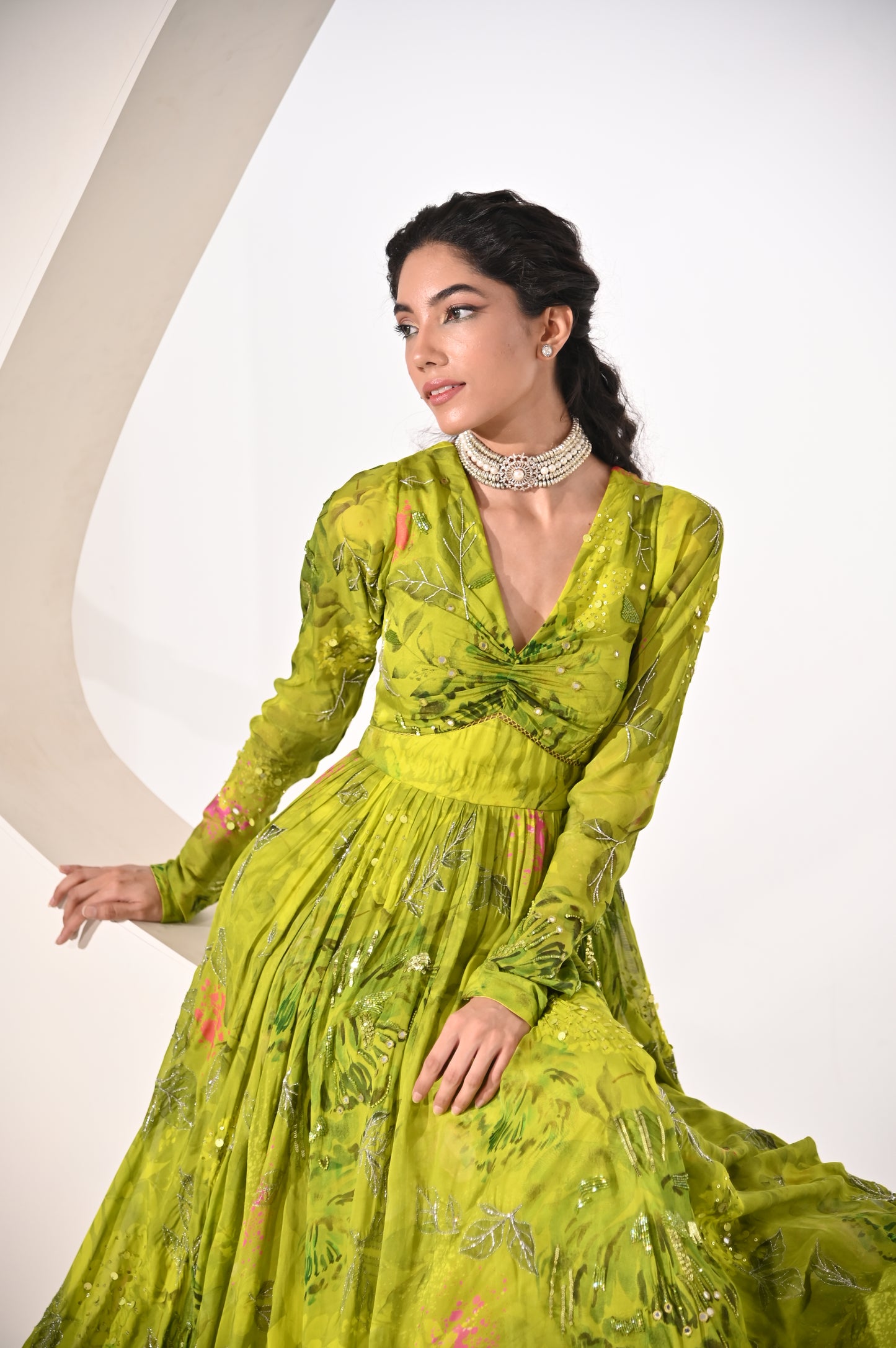 Printed Anarkali with Hand Embroidered Detailing