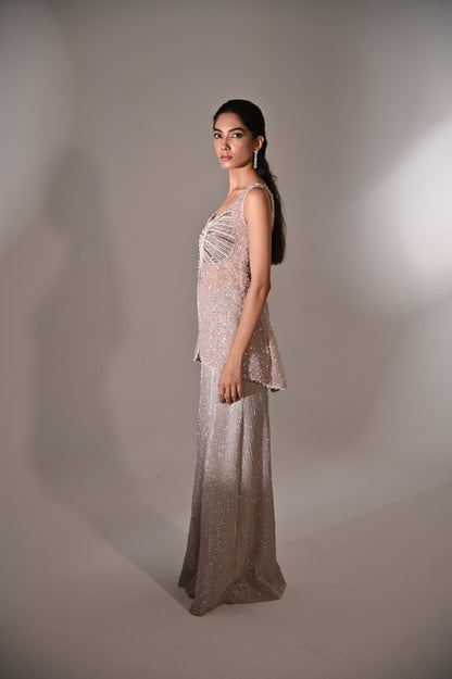 Peach Embroidered Top with Sharara