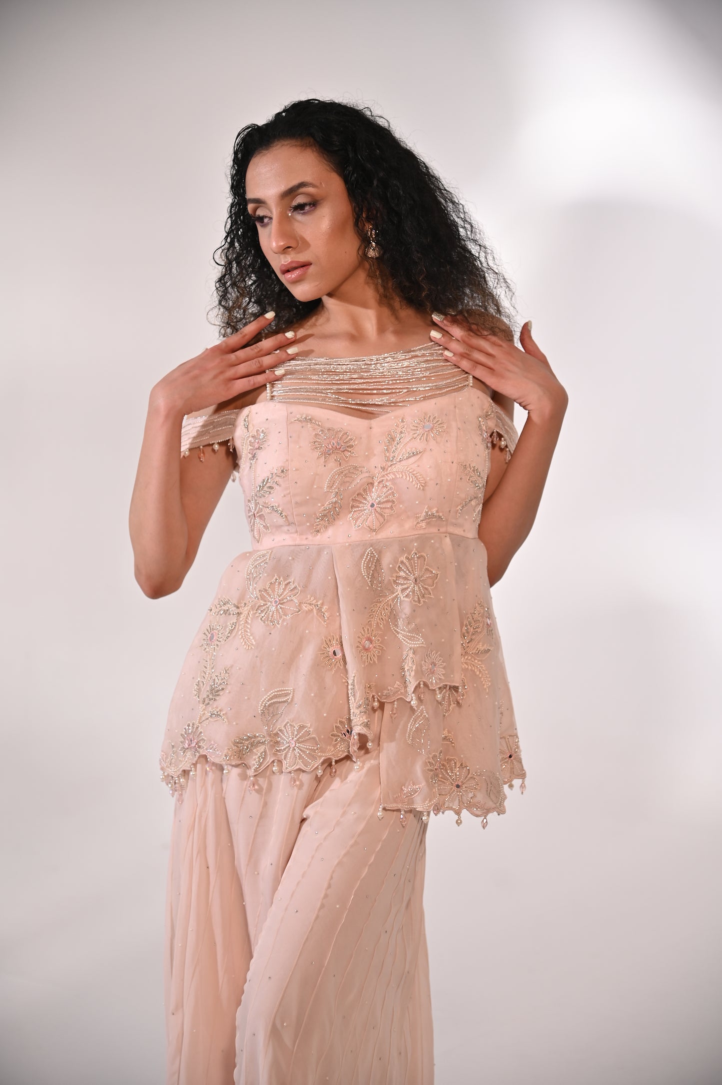 Embroidered Organza Peplum with Sharara