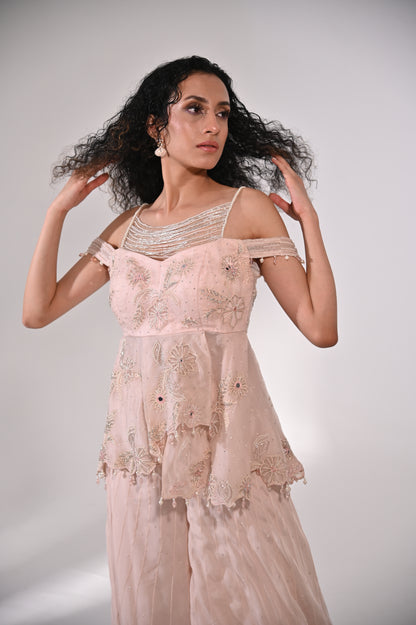 Embroidered Organza Peplum with Sharara