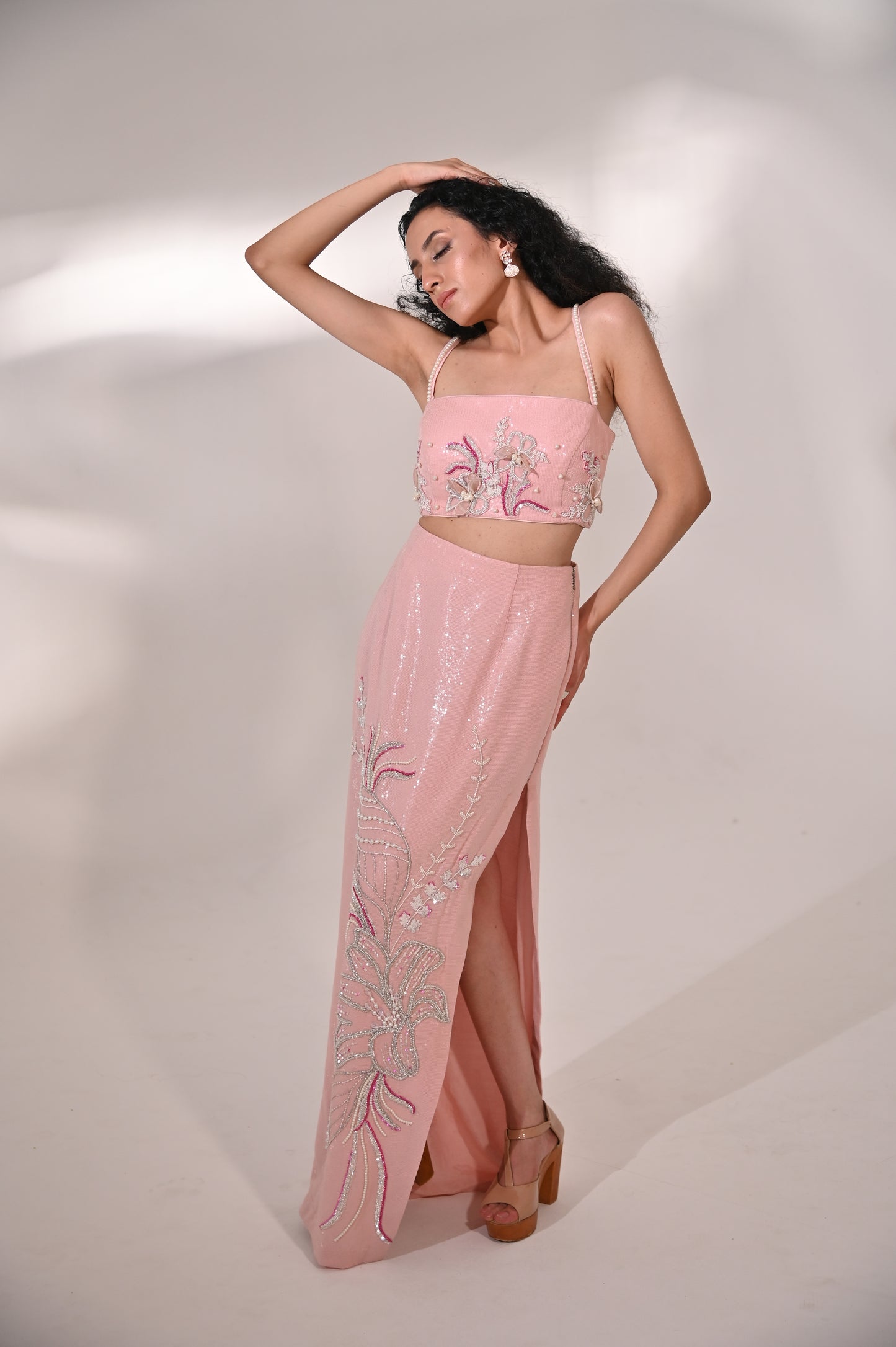 Embroidered Bustier with High side slit Skirt