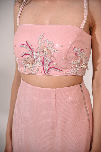 Embroidered Bustier with High side slit Skirt