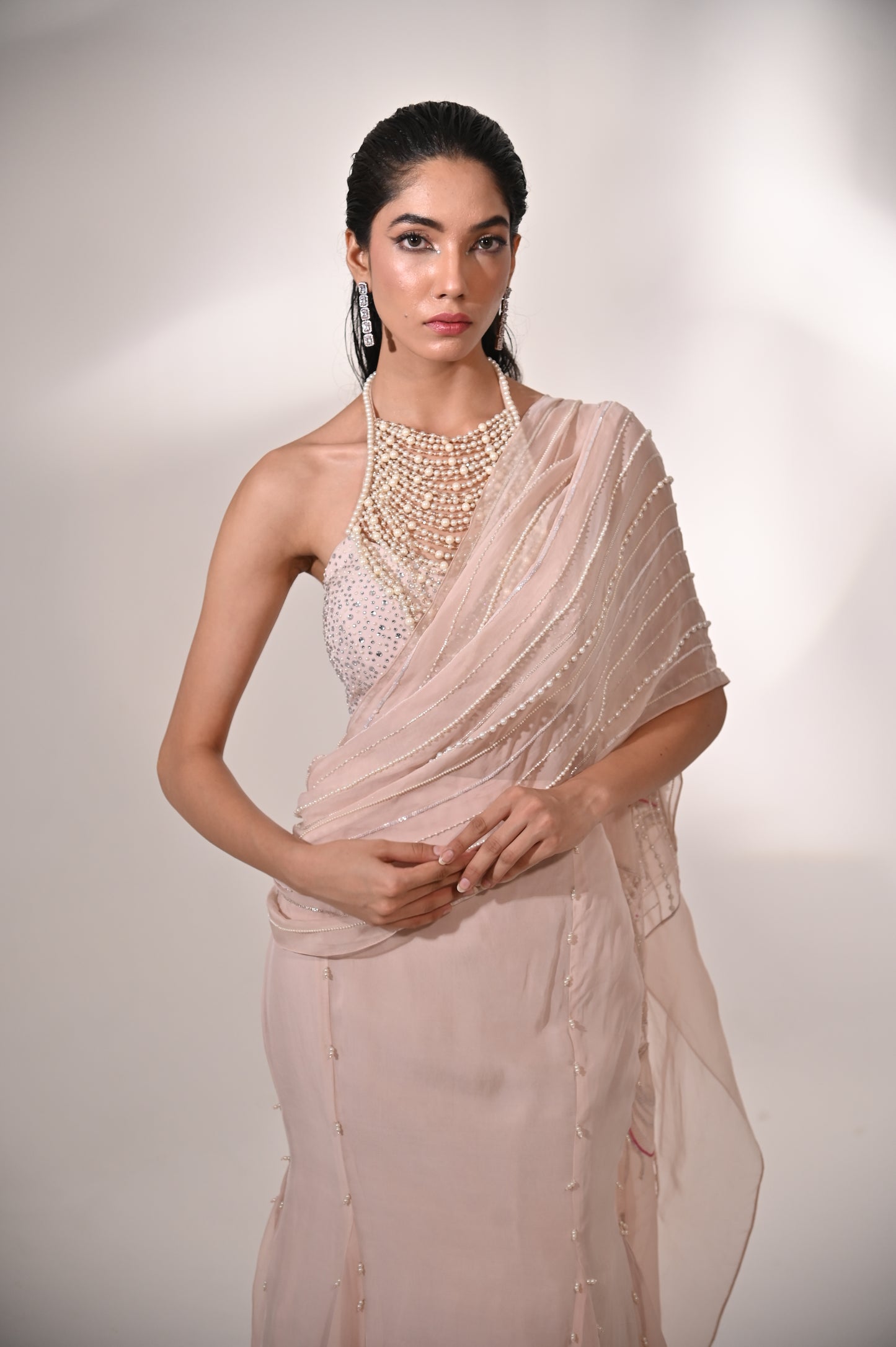 Pearl Work Blouse with Pre Stitched Saree