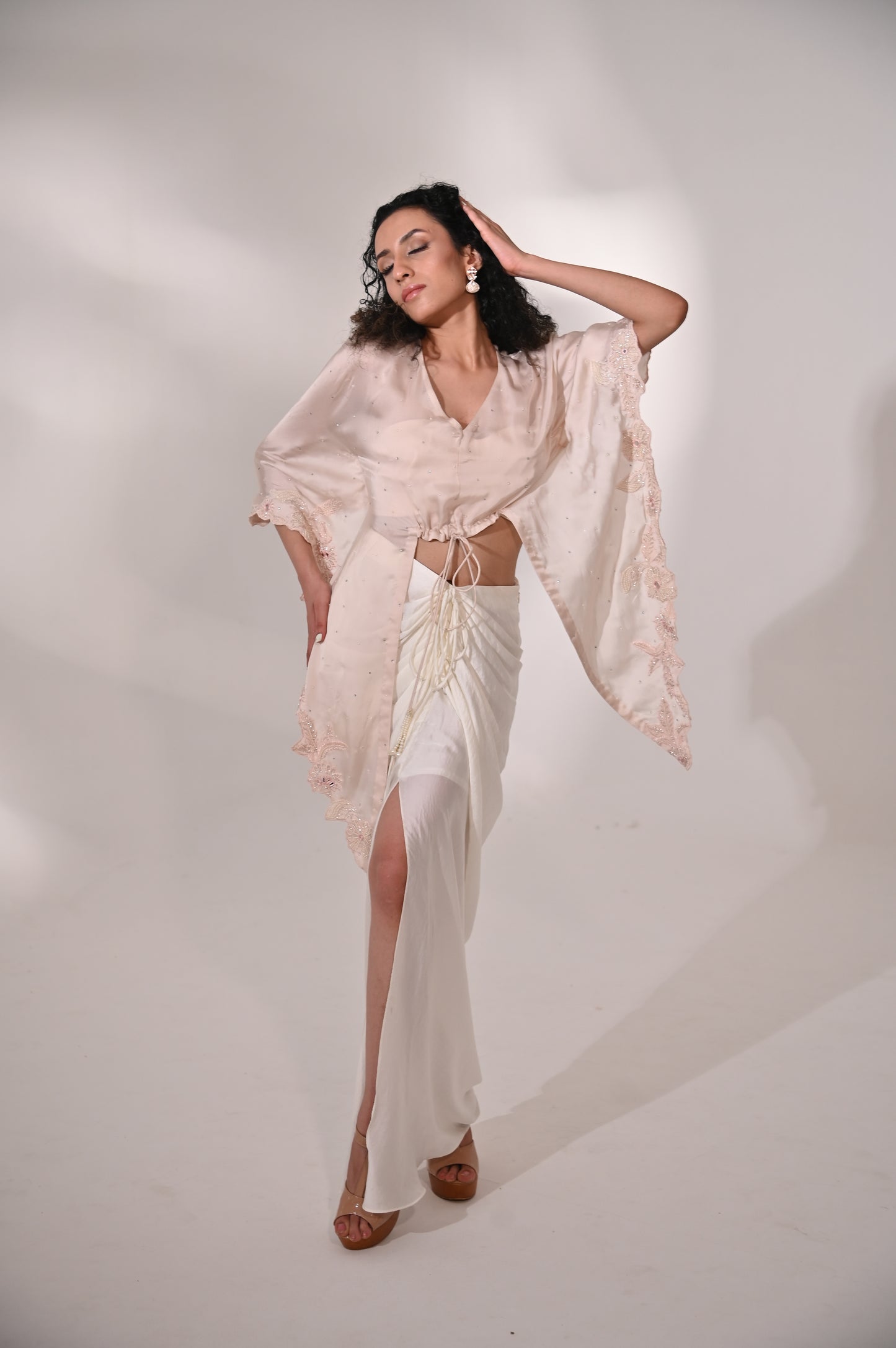 Embroidered Kaftan Cut  Top with Drape Skirt