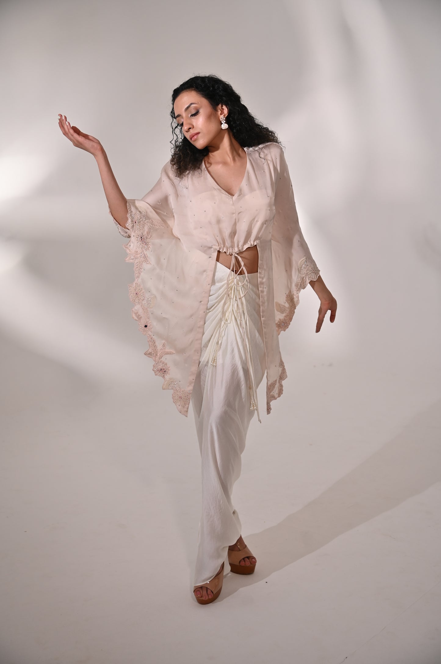 Embroidered Kaftan Cut  Top with Drape Skirt