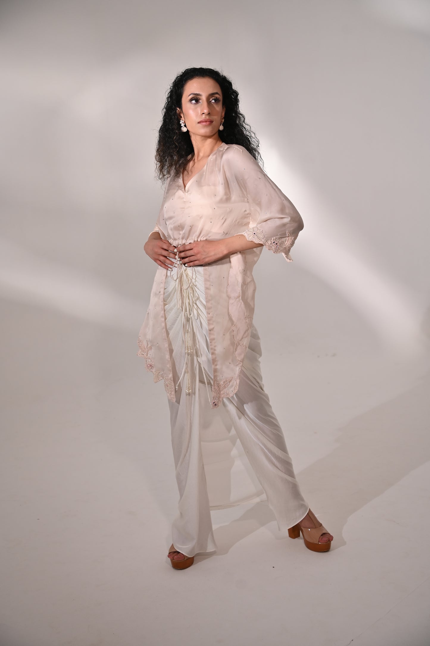 Embroidered Kaftan Cut  Top with Drape Skirt