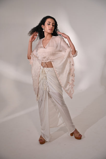 Embroidered Kaftan Cut  Top with Drape Skirt