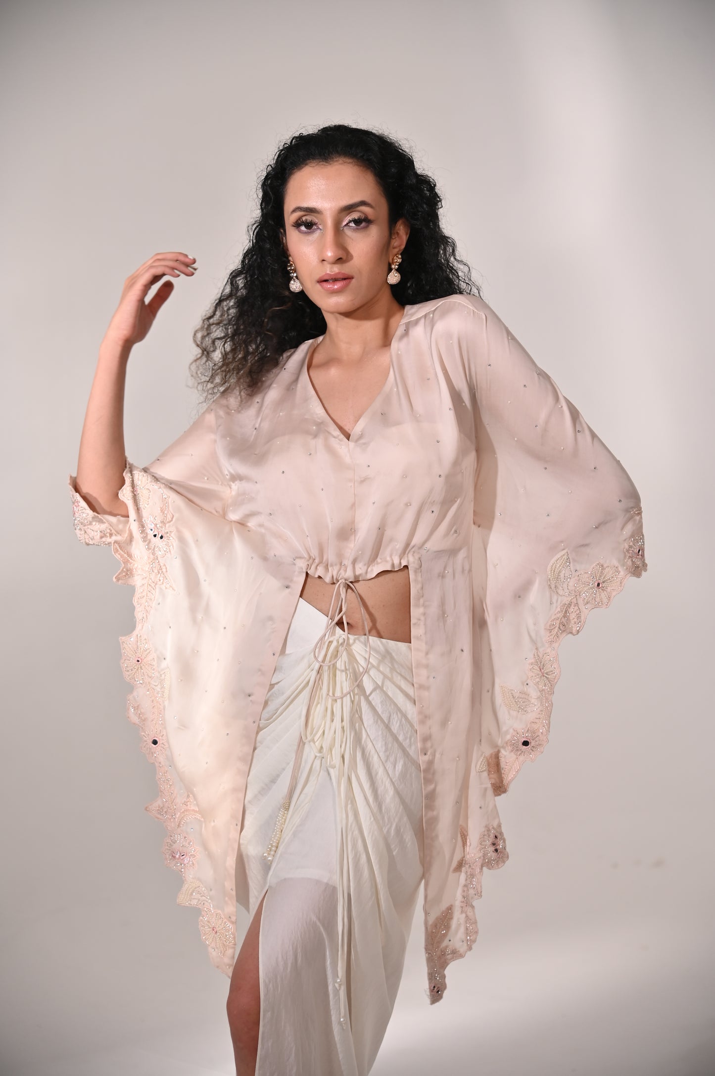 Embroidered Kaftan Cut  Top with Drape Skirt