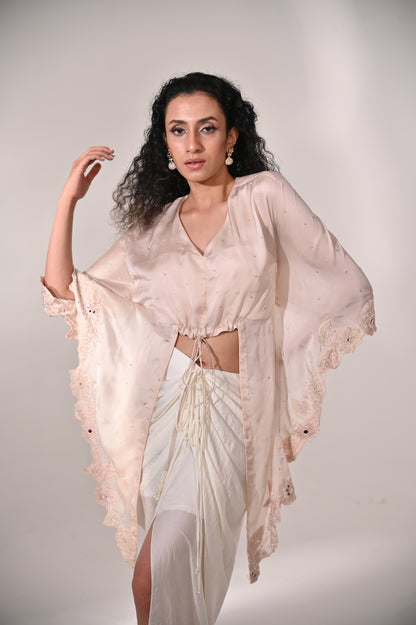 Embroidered Kaftan Cut  Top with Drape Skirt