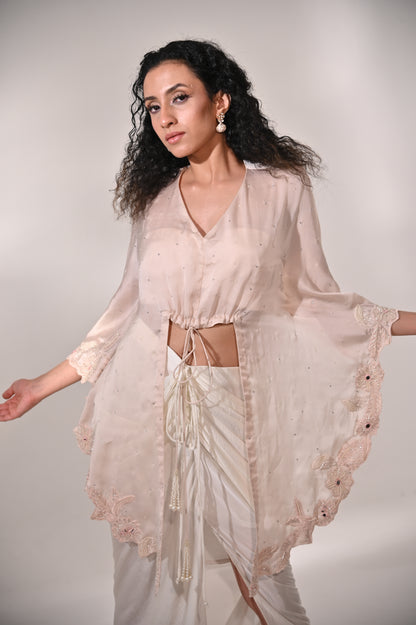 Embroidered Kaftan Cut  Top with Drape Skirt