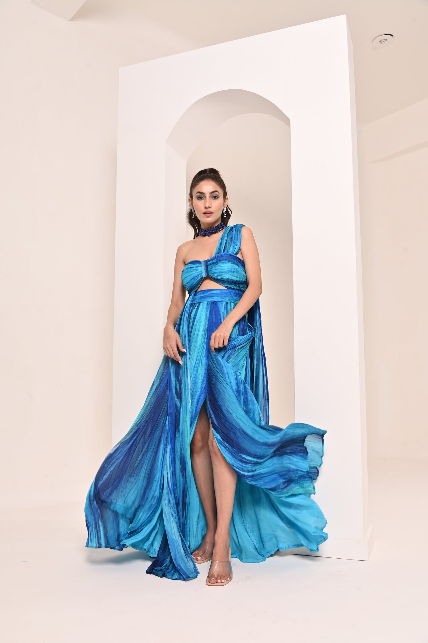 Printed Drape Gown