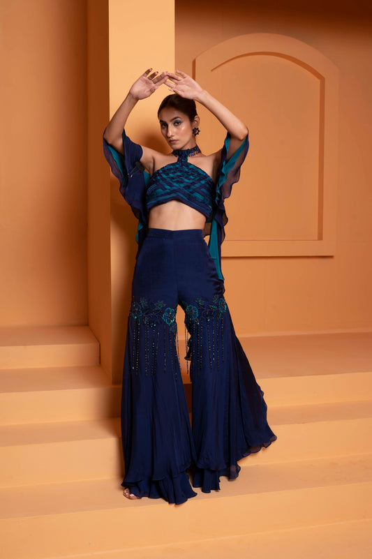 Cris-Cros Top and Sharara with double layered dupatta